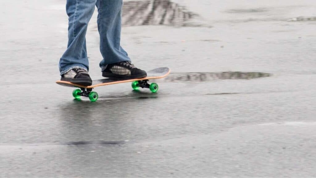 skateboarding in the rain or wet